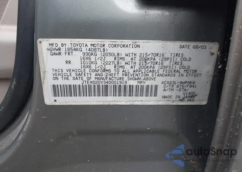 2004 Toyota Rav4 z USA, uszkodzony, nr VIN JTEHD20V340001918